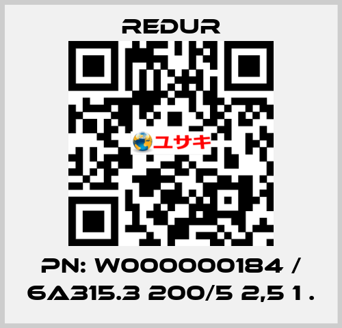 PN: W000000184 / 6A315.3 200/5 2,5 1 . Redur