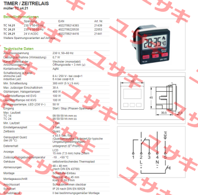 TC 14.21 - 230V 50-60 Hz / PN: 21439 Hugo Muller