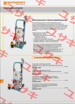 90413/E-Hydraulik auf Transportkarre, 230V, 50Hz, 0,64l/min WEITKOWITZ