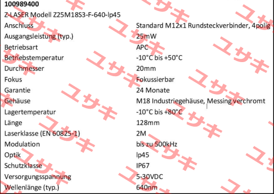 Z25M18S3-F-640-lp45 Z-LASER