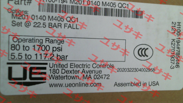 H100-194-0140-M201-M405-QC1 United Electric